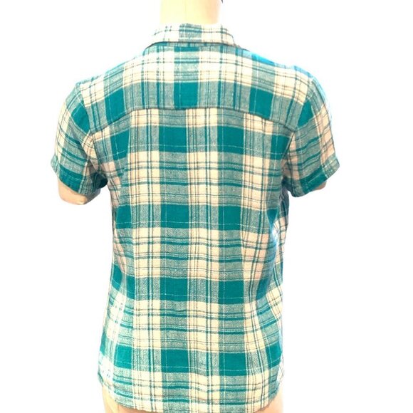 Christopher & Banks Linen Blend Plaid Short Sleeve Button Up Top Sz S #44F - Picture 5 of 8